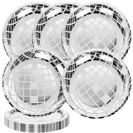 Ehuixinsheng 25Pcs Disposable Disco Ball Plates,70s Disco 7" Paper Plate Silver Foil for Dinner Plate Party Papers Wedding Birthday Plates,Paper Tableware for Rock Roll Dance Music Party Supplies