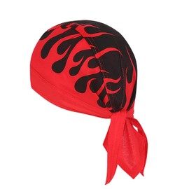 DANLCUPL DOO Rags Dew Rag Skull Cap Pirate Hat Cycling Bandana Motorcycle Biker Cooling Head Wrap Beanie Helmet Liner Fire Flames Red Black