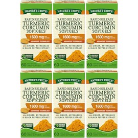 Nature's Truth Rapid Release Turmeric Curcumin Softgels, 1600mg - 60 Liquid Softgels Each (Value Pack of 6)