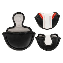 Golf Mid Half Mallet Putter Head Cover Heel-shaft Club Protector Magnetic Closure White&Black&Red PU Leather