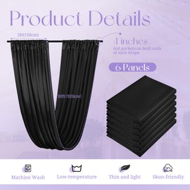 6 Panels Black Ceiling Drapes for Wedding, 5ftx30ft Ceiling Drapes Smooth Satin Fabric Curtain Wedding Arch Draping Fabric Romantic Ceiling Decorations for Weddings Party Ceremony Stage