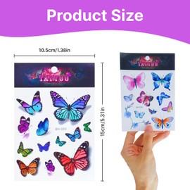 6 PCS 3D Bunte Schmetterling Temporäre Tattoos, Schmetterlinge Deko, Wasserdichte Klebetattoos für Damen und Mädchen, ideal für Festivals, Partys und kreative Körperkunst