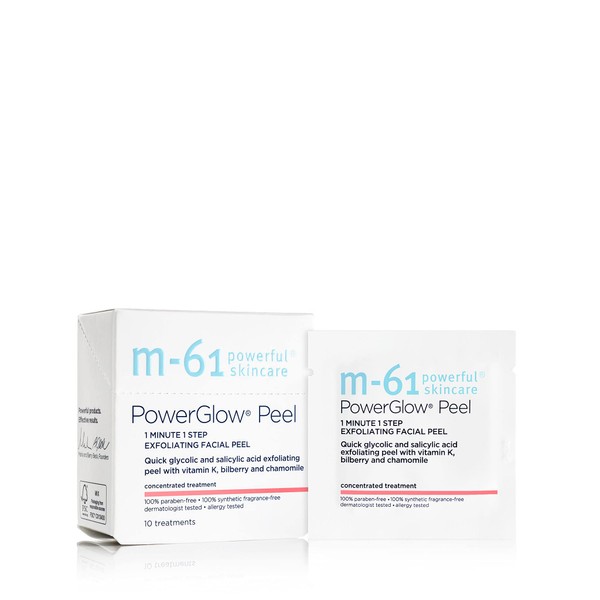 M-61 PowerGlow® Peel- 10 Treatments- 1-minute, 1-step exfoliating glow peel with glycolic, vitamin K & chamomile