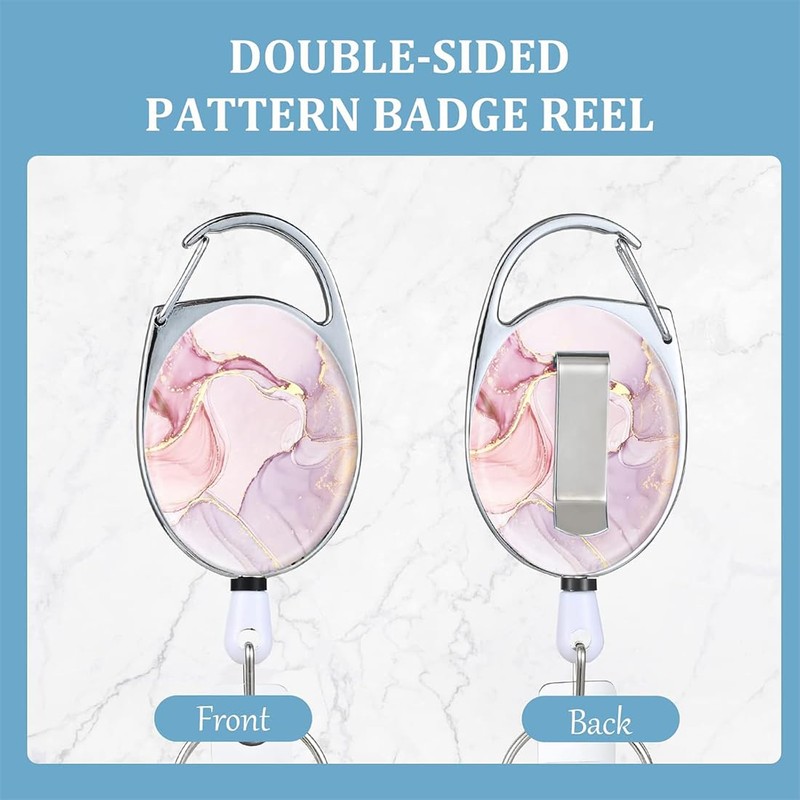 FENQURO Pack of 2 lanyards, retractable badge reels, pink marble,