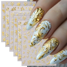6 Sheets Gold Flower Nail Stickers for Nail Art 3D Self-Adhesive Butterfly Nail Art Stickers Summer Flowers Nail Decals Cute Gold Small Floral Nail Design for Women DIY Nails Decoration Supplies