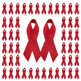 Wandic Pack of 100 Red Satin Ribbon Brooches with Safety Pins for Heart Disease, HIV, Drug Prevention and Driving Under Influence