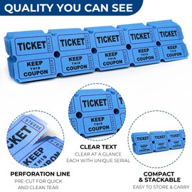 100pcs 50/50 Raffle Tickets Double Roll, Consecutively Numbered Bold Numbers for Easy Reading, Ticket for Carnival, Events, Entry, Small Company Class Reward & Prizes