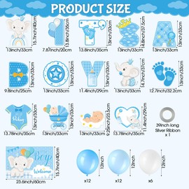 Hollowfly 15 Pcs Its a Boy Yard Sign Gender Reveal Decorations Welcome Baby Shower Yard Sign with Stakes Large Letters Elephant Lawn Sign Blue Balloons for Outdoor Indoor Lawn Garden Home Party Sign