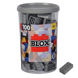 Simba 104114544 - Blox, 100 Grey Building Blocks for Children from 3 Years, 8 Blocks, in Tin, High Quality, Fully Compatible with Many Other Manufacturers