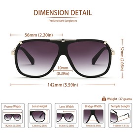 Freckles Mark 70s Italian Mob Boss Retro Square Sunglasses for Men Women Vintage Disco Sun Glasses (Matte Black