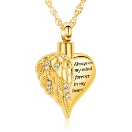 shajwo Cremation Jewelry Angel Wing Heart Urn Necklace for Ashes for Women Men Memorial Keepsake Human Pendant,Gold