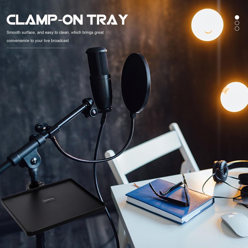 Operitacx Universal Microphone Tray, Adjustable Microphone Compartment with Clip on