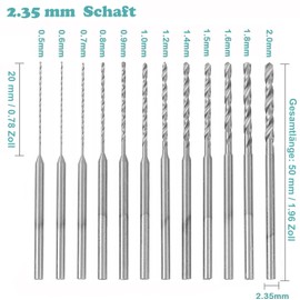 KEWAYO 2.35 Shank Mini Micro Drill Bit Set 12 Pieces 0.5-2.0 mm Twist Drill DIY Kit HSS Engraving Drill Bits Hole Drilling Tool for DIY Amber, Beads and Beeswax