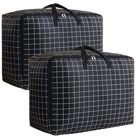 2 Pcs Large Storage Bag 105L Wardrobe Heavy Duty Laundry Storage Bags with Zipper Oxford Cloth Duvet Storage Bag King Size Moisture Proof Black White Plaid Duvet Bags Sturdy Large Storage Bags
