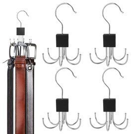 4 Stück Gürtelhalter Gürtel Aufbewahrung, 360 ° Drehbarer Metall Gürtel Organizer, 6 Haken GüRtelhalter Kleiderschrank, Platzsparender Drehbarer Kleiderschrank für Gürtel, Krawatten, Schals, Taschen