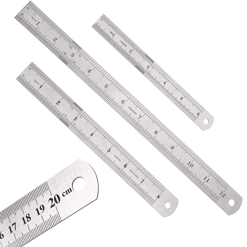 Glamified, Stainless Steel Ruler 15cm+20cm+30cm Office Ruler 3 Pieces Set