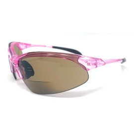 Incredible Bargains The Competitor Bifocal Sun Reader Sport and Wrap Around Reading sunglasses + 2.00 Pink/Amber