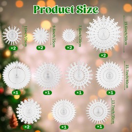 Fowecelt 16Pcs White Paper Snowflakes Christmas Hanging Decorations Tissue Fan for Ceiling Window Xmas Tree Winter Wonderland Birthday Party Decor
