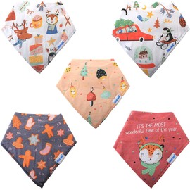 Premium Baby Bandana Bibs, 100% Organic Cotton, Set of 5 Unique Designs (Festive Set)