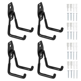 Faankiton 4PCS Garage Hooks, Universal Heavy Duty Steel Garage Storage Hooks Set, Wall-Mounted Utility Hooks and Hangers, Heavy Duty Steel Garage Storage Brackets (Small, Black)