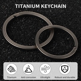 Cobee Titanium Alloy Keyrings, 2 Pcs Side Pushing Titanium Flat Key Rings Heavy Duty Split Keychain for Carabiner Clip Car Key(25mm+30mm)