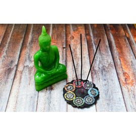 India House-Handcrafted Round Marble & Soapstone Incense Stick Burner – 7-Chakra Engraved Incense Holder | Meditation & Home Décor Ash Catcher | Perfect for Office, Yoga Space & Gifting (5-Inch)