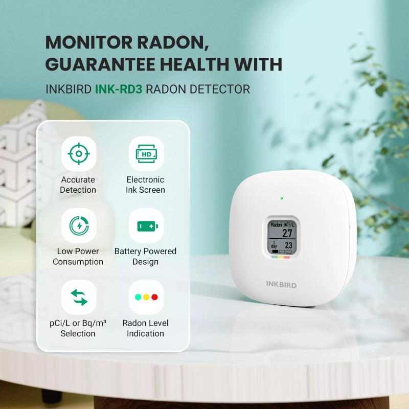 Inkbird Radon Detector Air Monitor Alpha Spectrometer Sensor pCi/L Bq/m³