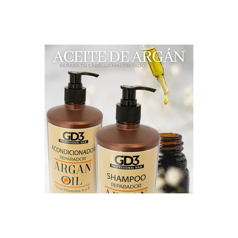 Kit Shampoo Acondicionador Y Aceite De Argan Gd3 Reparacion