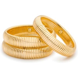 Arabella Jewels Elegant Gold Bangles - 3Pc Set, Flex Snake Chain, Hypoallergenic, Perfect for Daily Wear, Chunky Gold Bracelets, Stretch Gold Tone Bangles, Set of Womens Bracelets