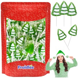 Fruidles 60-Count Christmas Tree Tattoo Lollipop, Mixed Fruit Flavor, Made in Brazil, Individually Wrapped Treets, 14g Pops, Approx. 15 Pops