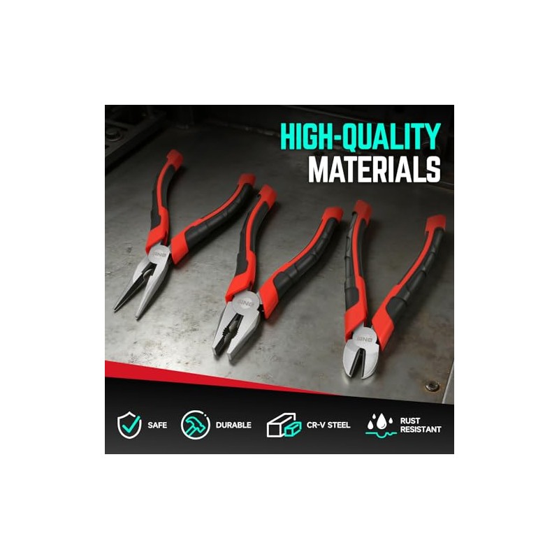 DNA Motoring Juego de Alicates 3 Piezas Linesman 6.5 Pulgadas