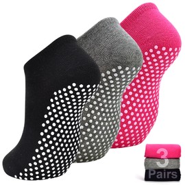 SkiBeaut Yoga Grips Non Slip Socks Pilates Anti Skid Sticky Grippers Ballet Barre Socks for Women 3 Pairs (US, Numeric, 8-10)