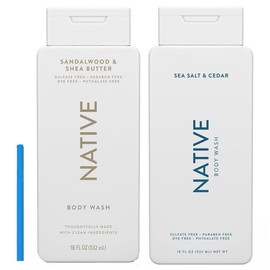 Energizing Essentials 1852 Energizing Essentials 1852 Bundle | Native Body Wash 2-Pack: Sandalwood & Shea Butter + Sea Salt & Cedar (18 fl oz each) + Drain Stick