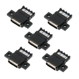 chenyang 5 Pack USB C DIY Connector, USB C 6-Pin PD 65W Charge Female Socket Connector Repair Replacement Soldering Adapter with SCEW Mount Holes Flat Type