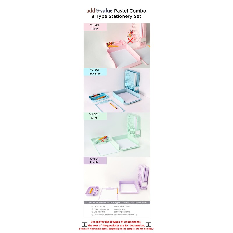 Pastel Desk Organizer Pink Set - 8-in-1 Multi-Functional Office Supply
