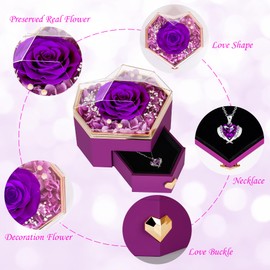 Preserved Real Rose Gifts for Her Womens with Necklace, Womens Rose Flower Gifts, Eternal Flower Rose Present for Her Mum Wife Girlfriend, Anniversary Mothers Day Birthday Gifts Valentines Day Gifts