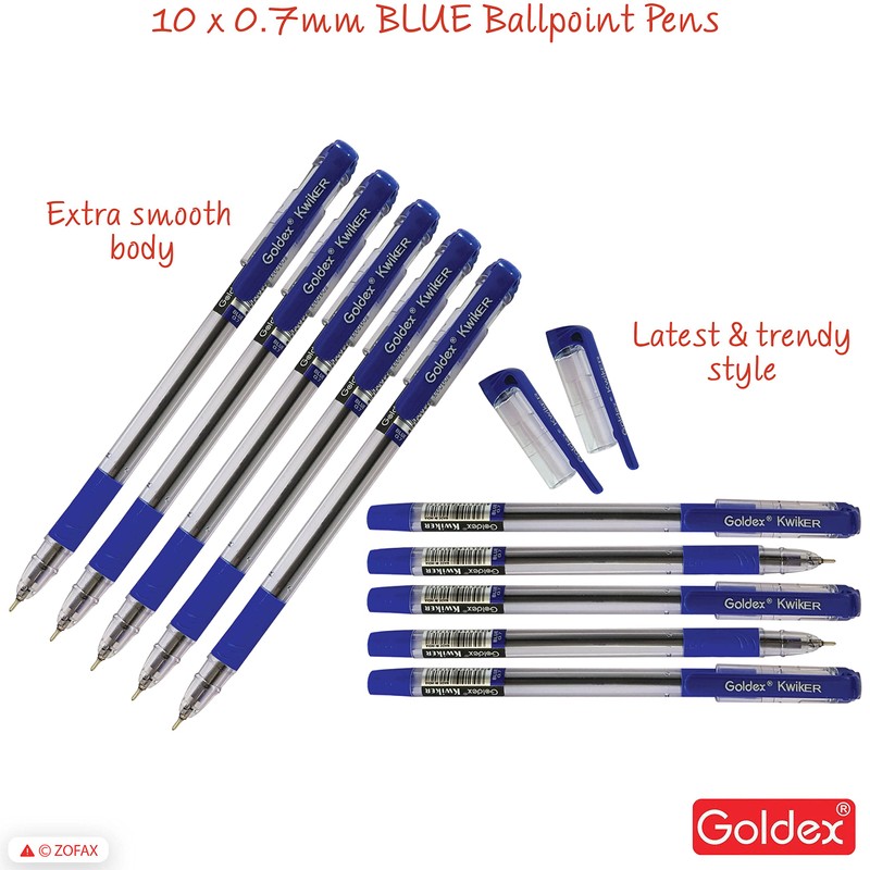 Goldex Kwiker Ball Pen BLUE 10 x 0.7mm Smooth Ballpoint