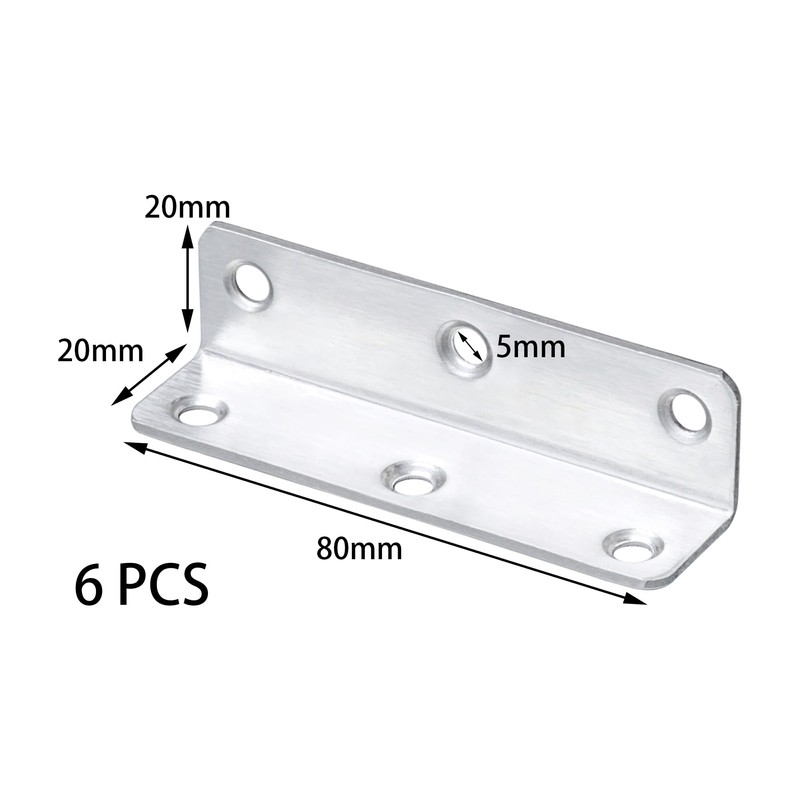 6 PCS Stainless Steel Corner Braces,L-Shaped Extended Fastening Brackets (Silver)