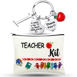 MTLEE Teacher Appreciation Gift for Women Teacher Kit Gift with Teacher Makeup Pouch Cosmetic Bag Thank You Teacher Keychain with Initial for Teacher Week and Graduation Gifts(I Shape)