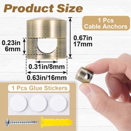 HINZIC Metal Desk Cable Anchors, Round Cord Holder with Adhesive Dots, Adjustable Cable Organizer Cord Clips for Desk Nightstand Desktop- Copper Color