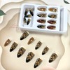 LOPMNGHT Almond Tip Press on Nails Medium Length Gold Flower