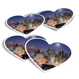 Vinyl Heart Stickers (Set of 4) - Makati Skyline Philippines Landscape Fun Decals for Laptops,Tablets,Luggage,Scrap Booking,Fridges #21828