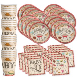 Baby-Q Baby Shower Party Supplies Set Plates Napkins Cups Tableware Kit for 16