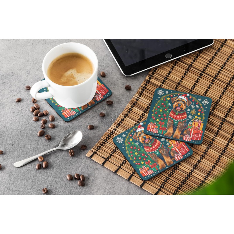 Airedale Terrier Christmas Foam Coasters