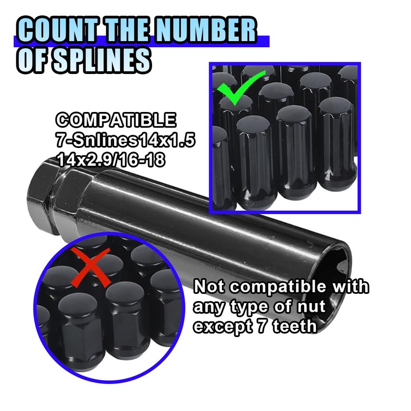 7 Point Spline Drive Tuner Socket Key Tool, Lug Nuts