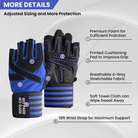 FINGER TEN Weight Lifting Gloves Gym with Wrist Support for Men Women Full Palm Protection Grip, Work Out Gloves fit Pull Ups Sport Training Fitness (Navy, M)…