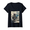 Womens Samurai Mouse Art - Ukiyo-e Warrior V-Neck T-Shirt