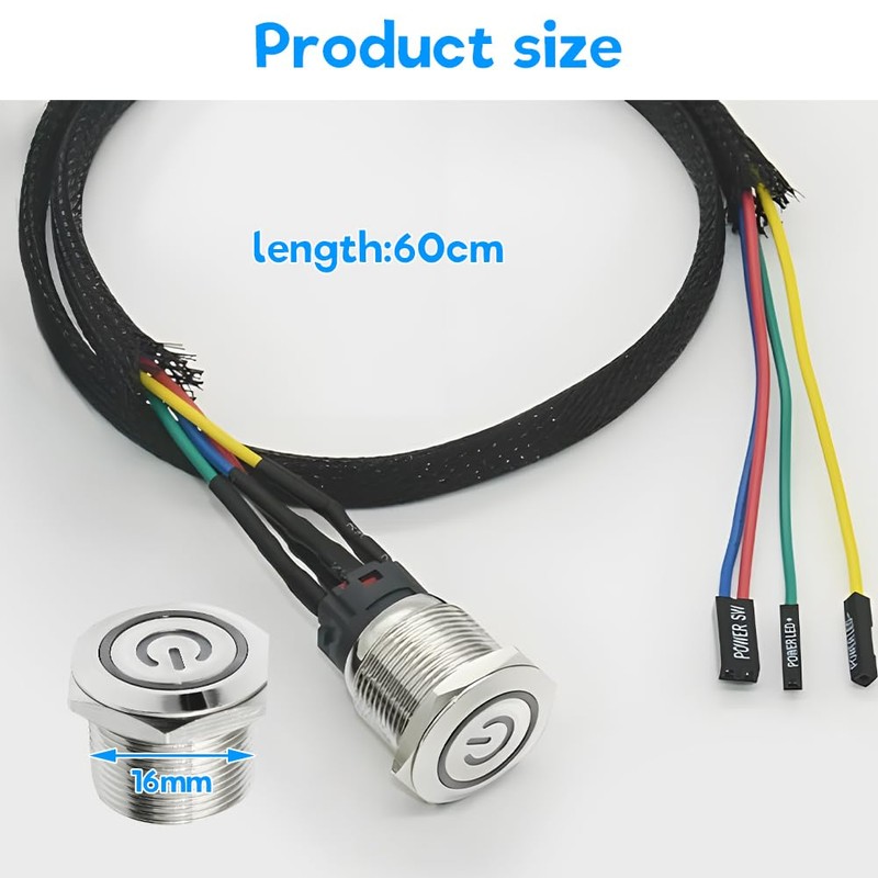 60 cm PC Power Button, Case Switch Host Metal Button,