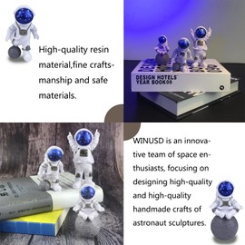 4PCS Blue Statues-Astronaut Figures, Astronaut Decor, Astronaut Space Toys Planet Resin Statues (Blue) 3PCS Astronaut and 1PCS Keychain