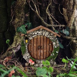 Htppzjr 1Pc Fairy Garden Doors and Windows for Trees Miniature Fairy Gnome, DIY Yard Art Garden Sculpture Decoration Decor, Mini Wooden Doors and Windows in The Yard Garden Trees